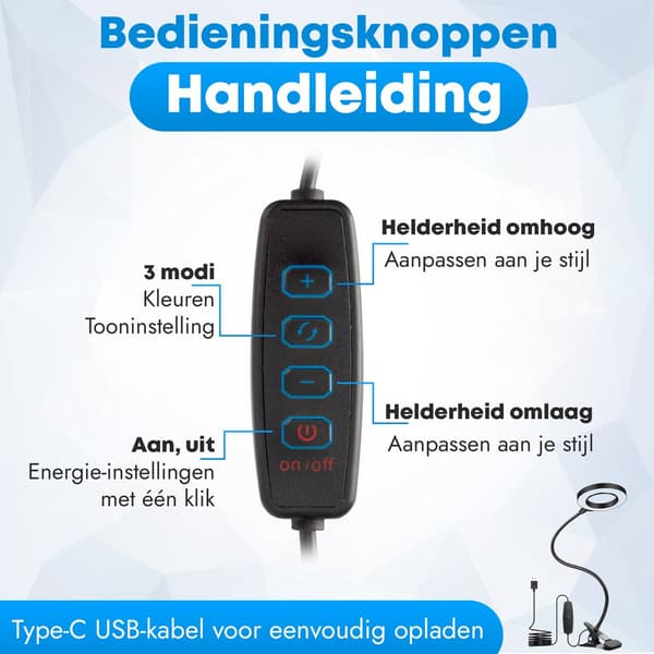ING Sengelampe til læsning - Clip-on lampe - Sengelæselampe - 3 belysningstilstande - Boglæselampe