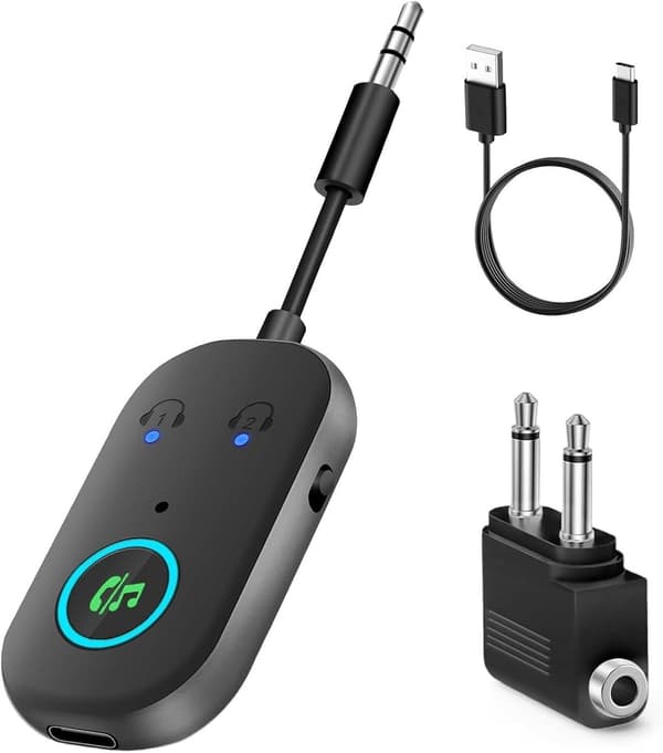 Bluetooth 5.3 transceiver-adapter, 3,5 mm AUX, understøtter dobbelte hovedtelefoner, TV og billydsystemer.