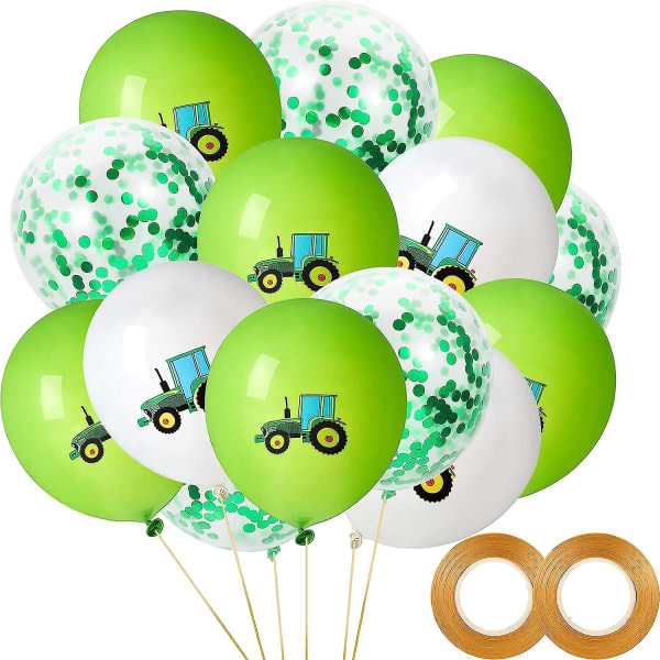 45 Grønne Traktor Fødselsdag Balloner Grøn Konfetti Latex Ballon og 2 Ruller Guld Ballonbånd til Farm Tema Fødselsdag Baby Shower Fest Dekoration