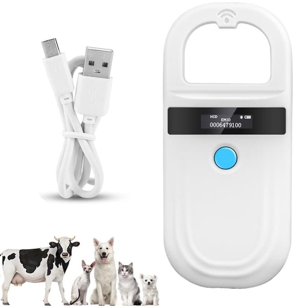 ING Husdjursspecifik Bluetooth RFID-chipläsare - USB-laddning - Trådlös - Stöder FDX-B och EMID - 134,2KHz/125KHz OLED-display - Svart