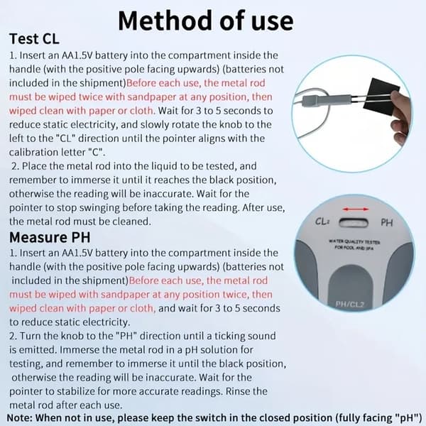 2-i-1 Klor Meter og pH Tester, Bærbar Digital Vandtest Kit til Akvarier og Pools