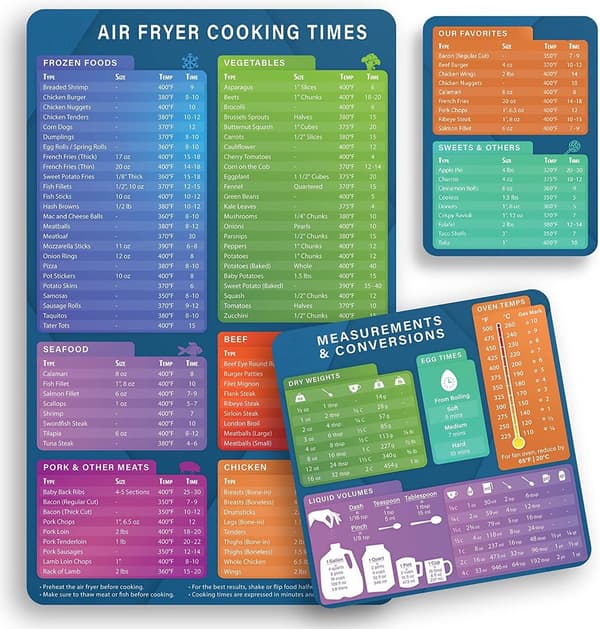 ING Air Fryer Kogeguide Magnetisk Snydeark Sæt, Airfryer Tilbehør (3 Pakke), Guide Flip Chart, Hurtig Reference til Friturestegning