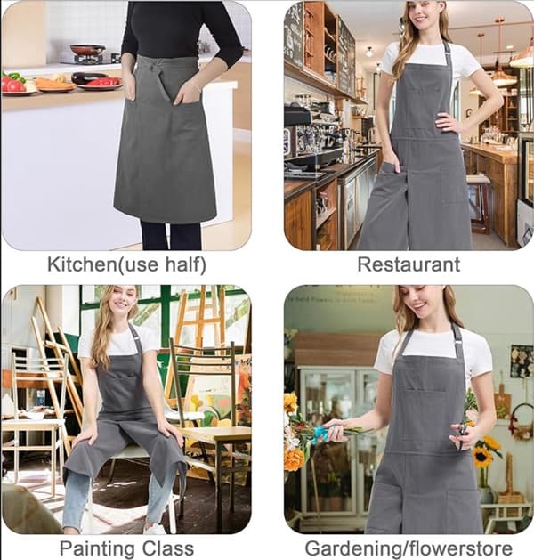 Delt forkle med lommer, unisex pottemakerforkle med justerbar stropp for keramikkverksted