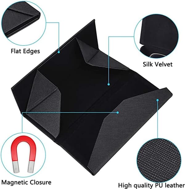 Vikbara glasögonfodral, 2 stycken, svart, PU-läder