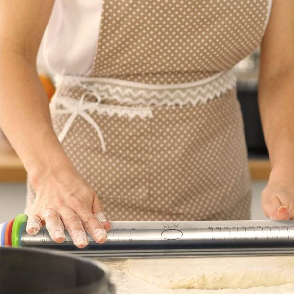 Rullekæde i rustfrit stål, rullekæde med justerbar form og målemærker, bagemåtte i silikone, til bagværk 45 cm