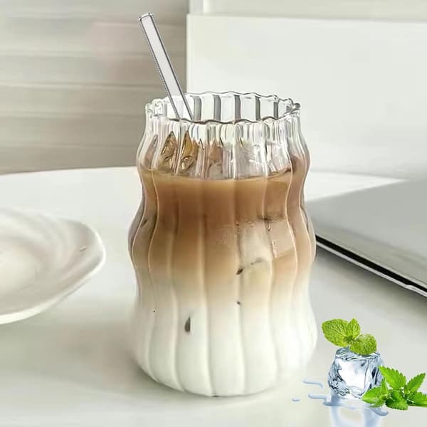 Sæt med 2 riflede drikkeglas 530 ml til iskaffe og cocktails