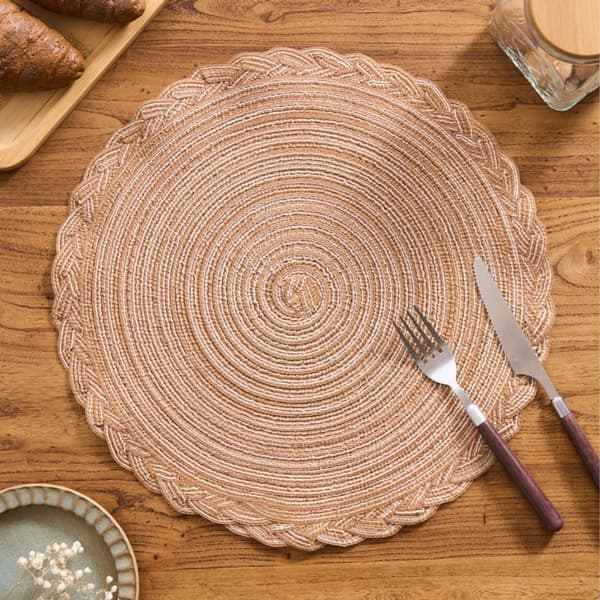 Runde vevde blondebrikker firesett, 30×30cm, bordfestdekorasjon, kaffebrun.