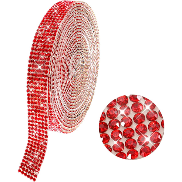 Self Adhesive Rhinestone Ribbon Rhinestone Strips Diamond Ribbon Bling Gemstone Sticker Roll for DIY Arts Crafts (Red) Red