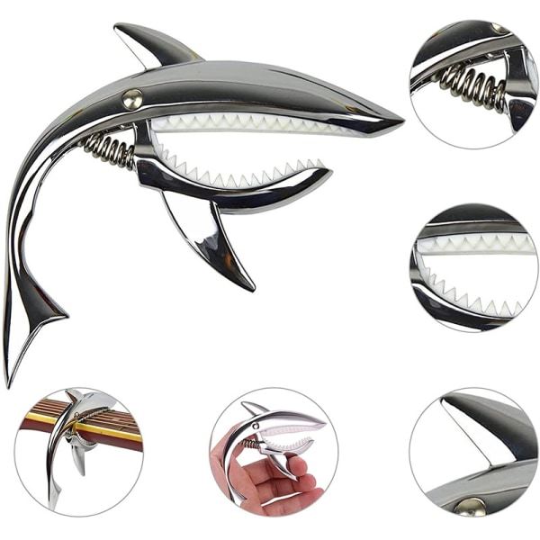 Guitar Capo i Zink Legering - Shark Capo til akustisk og elektrisk guitar med god håndfølelse, ingen fret buzz og holdbar sølv