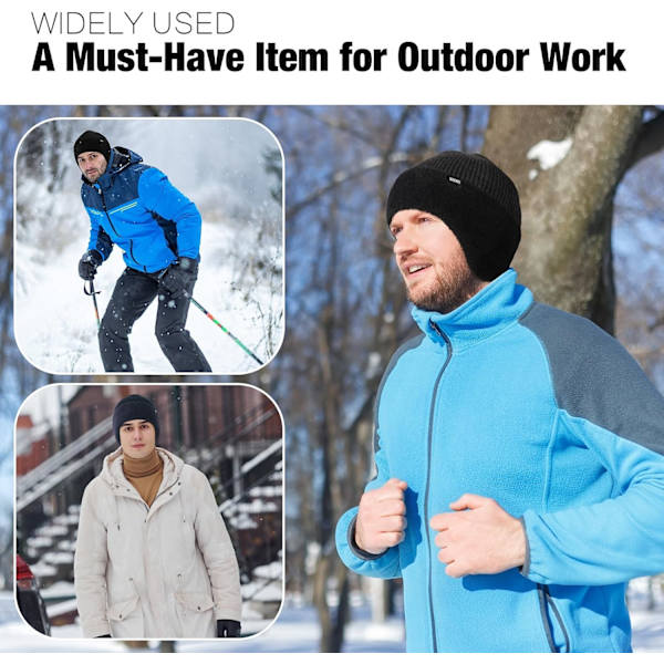 Vinterfleece Line Beanie med Øreklaff for Menn og Kvinner, Utendørs Varmt Termisk Strikket Hette Apricot