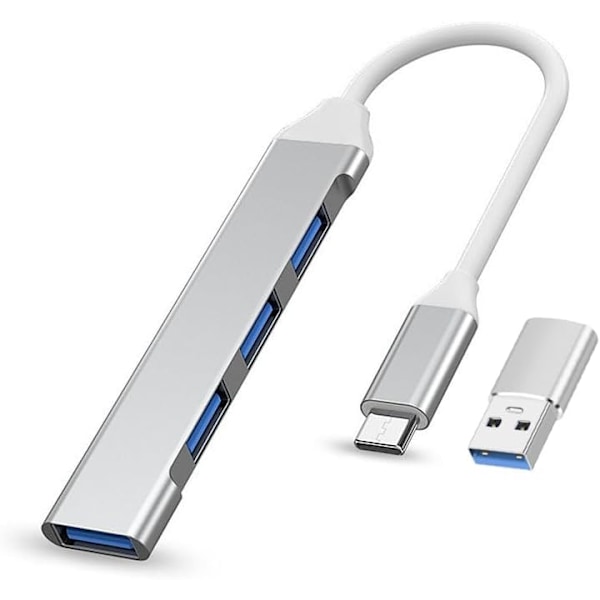 4-ports USB C-hub, ultra-flat USB 3.0 datahub, aluminiumhus for Mac, iMac, PC, USB-minnepinner