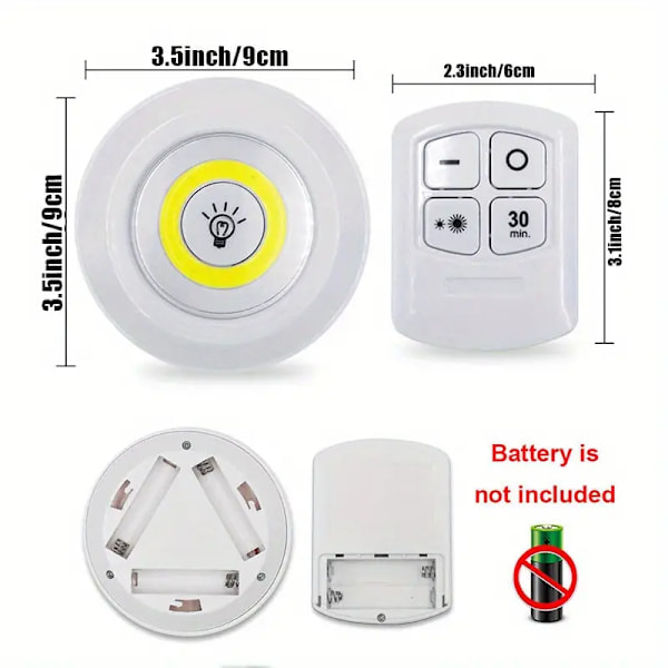 6 stk. Smarte Trådløse LED Downlights Natlys med Fjernbetjening til Skab, Køkken og Mere (Hvidt Lys) [DB]