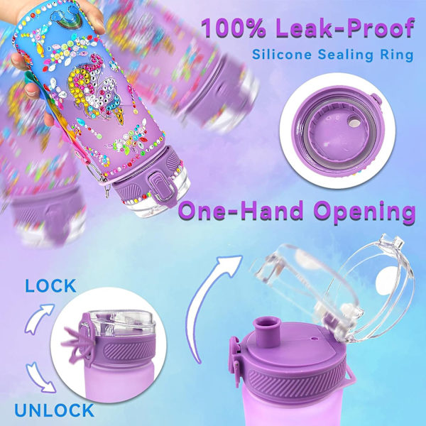 Sjöjungfru DIY Diamantkonst Mugg Kit - Pysselaktivitet för Barn, Återanvändbar 600ml Vattenflaska med Ädelstenar