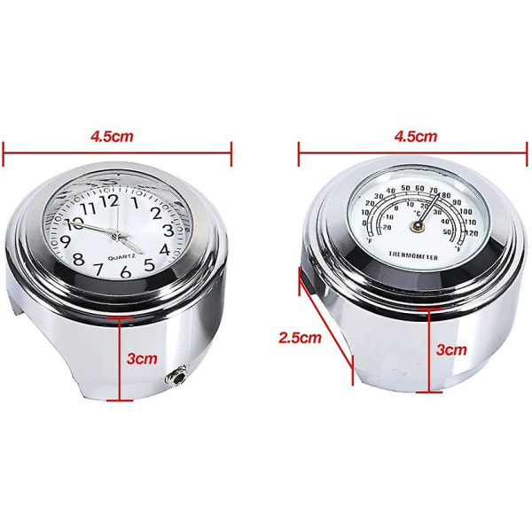 Vanntett motorsykkelstyre klokke, 7/8\" stående montering digital klokke med temperaturtermometer, hvit
