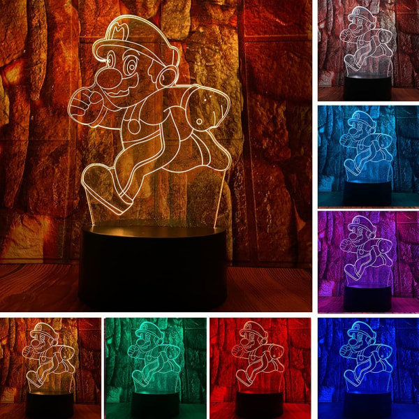 Piirretty Super Running Mario Bros -toimintahahmo 3D LED Optica