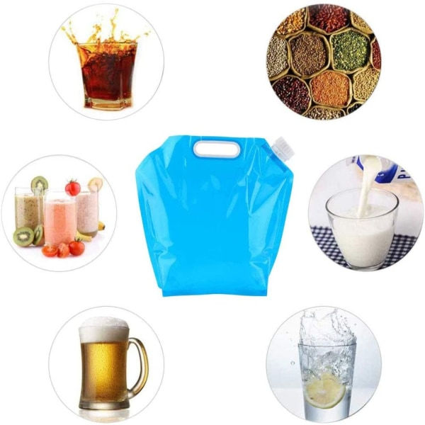2 st hopfällbara vattenpåsar, bärbar vattenbehållare, 10 l hopfällbar vattentank för camping, vandring, picknick, grillning