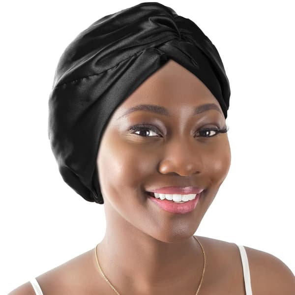 Sort Satin Bonnet Silke Bonnet Sovehætte til Kvinder Hårredning, ZQKLA
