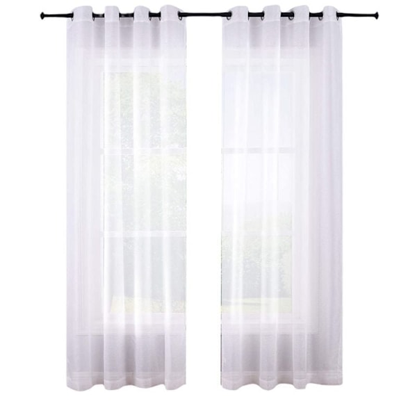210 cm Hvide Gardiner med Hvide Øjer, Sæt med 2 Paneler, Tynde Gardiner, Polyester Voile-Look Gardiner til Soveværelse