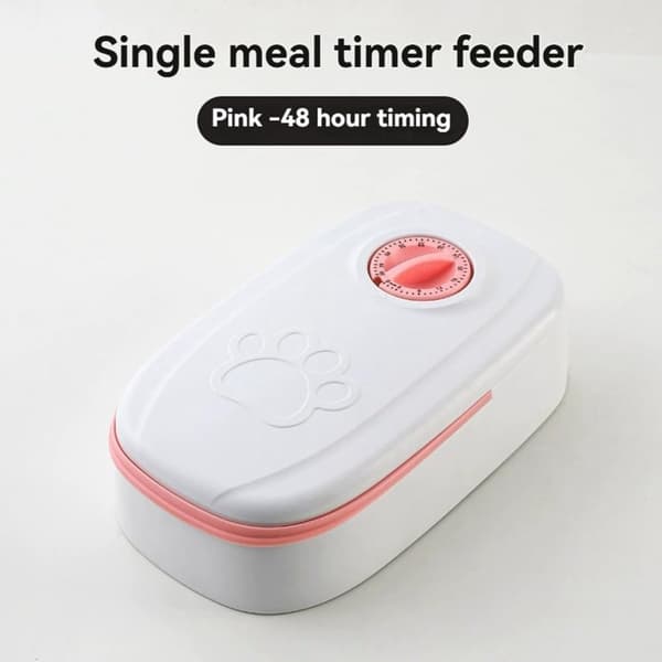 Automatisk foderautomat för katt, 2x350ml måltider, 48h timer, elektrisk tidsinställd öppning för våt- och torrfoder, 24x28,5cm