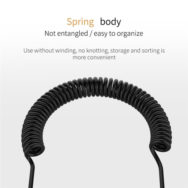 1 m strækbar AUX 3,5 mm lydkabel Spiral kabel Sort