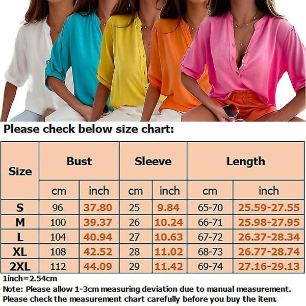 Tunika Topp for Kvinner, Casual Basic Bluse med Stående Krage, Halv Erme, Oransje 2XL