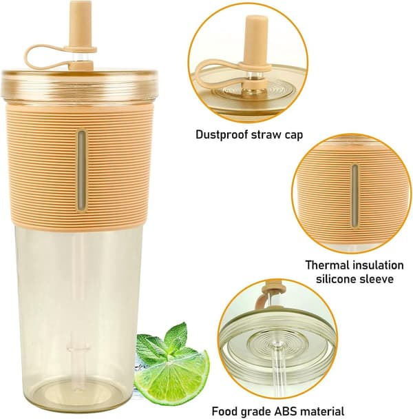 ING Dricksglas med Lock och Sugrör, Dubbelväggiga, Isolerade Plastglas, Återanvändbar Mugg, för Smoothies, Bubble Tea, Iskaffe, 2-pack