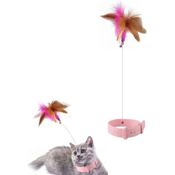 Kattfjäderleksaker med bjällra, interaktiva kattleksaker med halsband, kattspöleksak för kattungar