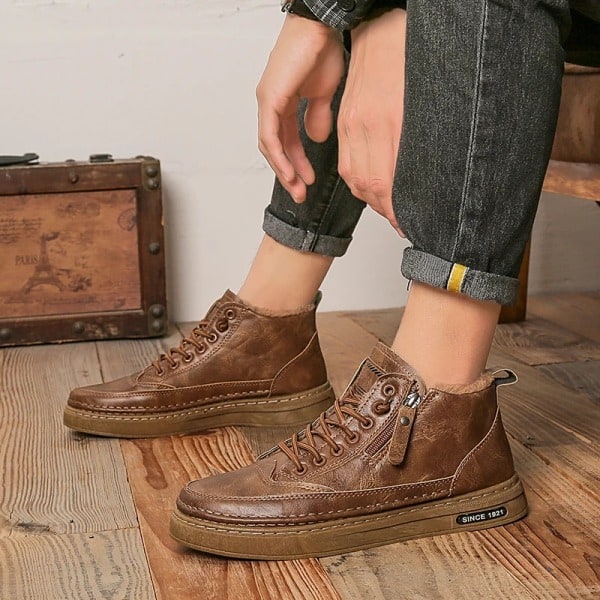 Herresko Støvler Vinter Høje Lædersko Mode Bomuldssko Mode Støvler Business Casual Udendørssko Herre Sneakers Nye Sorte 43