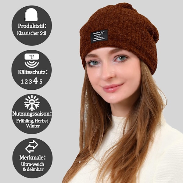 Vintermössa herr - varm vintermössa för herr, dam och pojkar - stickad mössa med mjukt foder - brun Brown