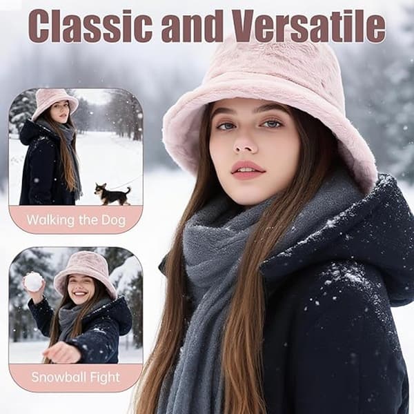 Vinter fiskerhat til kvinder, imiteret pels for varme og vindbeskyttelse, pink.