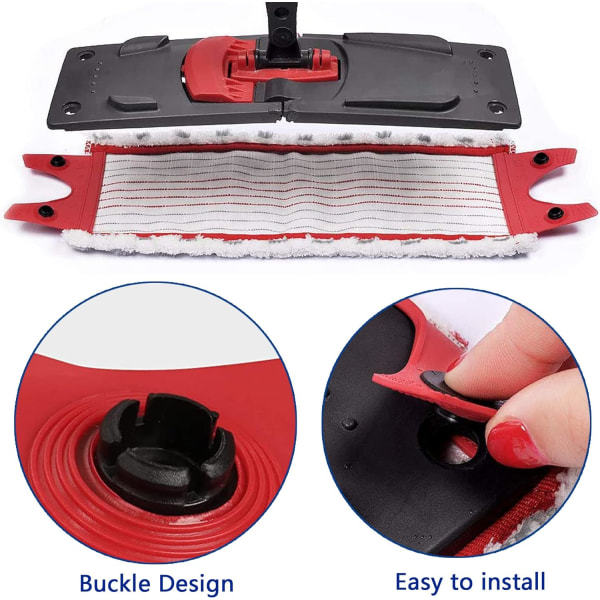 2-in-1 Mikrokuitu Mop-Pää Vaihto Super Imuva & Pölynkestävä Punainen