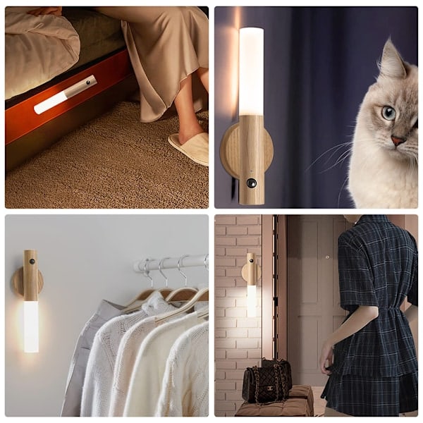 Vegglampe i tre med LED, USB-ladbare - Ask