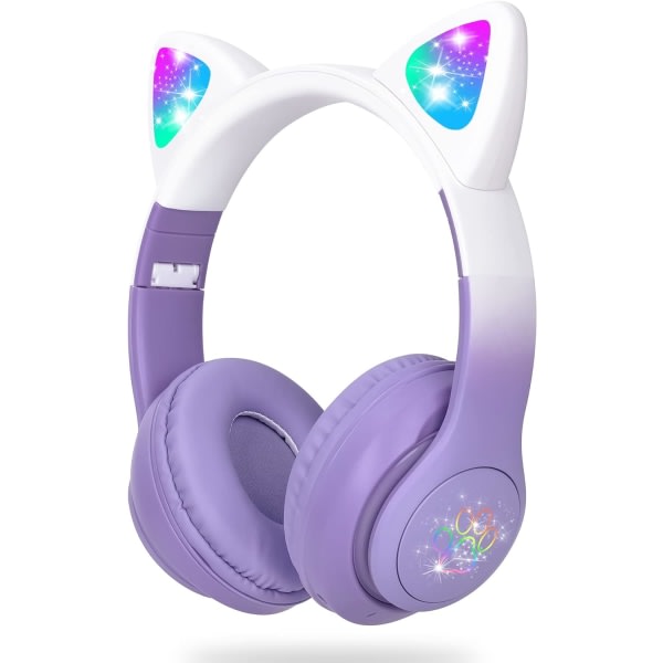 SENCU Wireless Headphones Kids, Cat Ear LED Light Up Foldable Kids Blu gradient lila