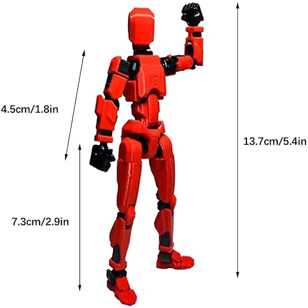T13 Actionfigur, Titan 13 Actionfigur med 4 typer av vapen och 3 typer av händer, T13 3D-tryckt multi-ledad actionfigur Red-Black