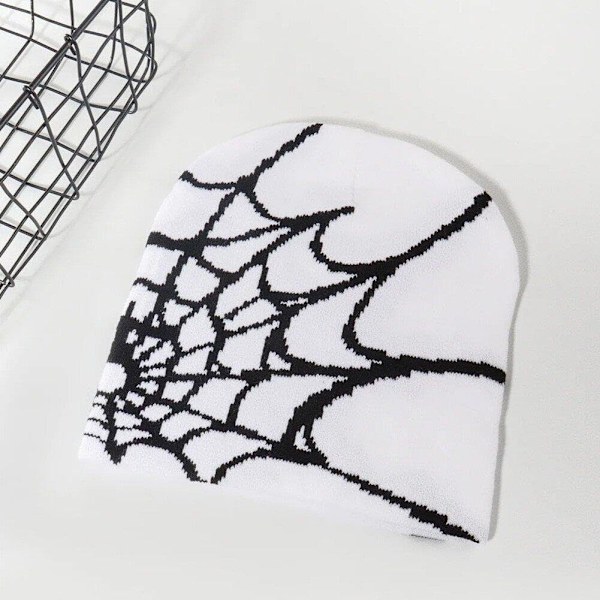 Spider Web Cap Beanie Uldblendt Hætte Y2k Street Cap Vinter Varmt Hætte Mode Hip Hop Skull Cap Til Mænd Kvinder Hvid White