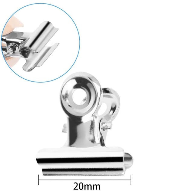 ING 50-pak - Bull Head Clips - Rustfrit stål - Papirclips - 20 mm - Mini Clips - Sølv