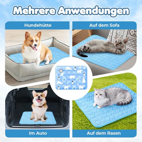 I silke selvafkølende måtte til kæledyr, sovemåtte til katte og hunde, 40×50 cm, blå