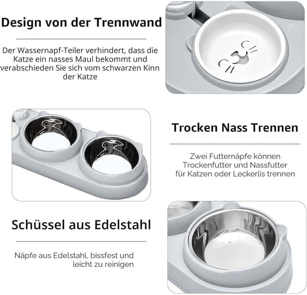 3-i-1 foder- og vandset til kæledyr, 15° vippedesign, velegnet til både katte og hunde.