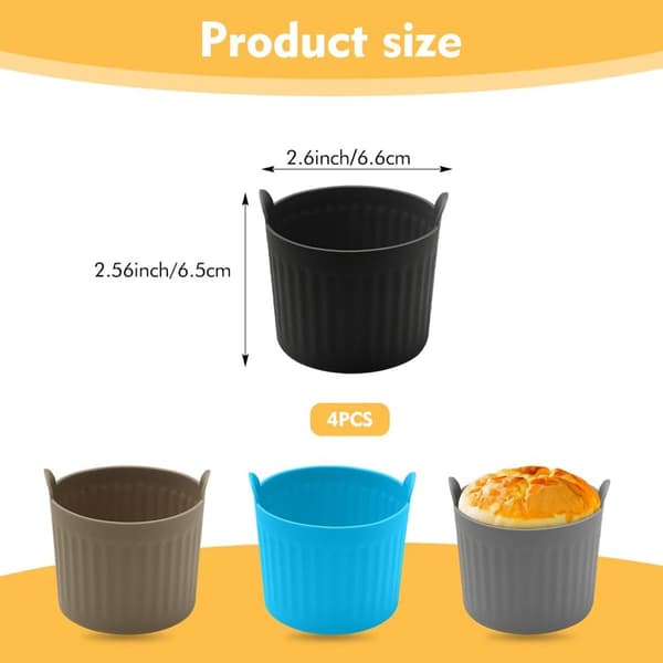 4-Styk Pakke - Airfryer Bageforme - Silikoneforme - 4 Farver - Størrelse: 6,6 cm