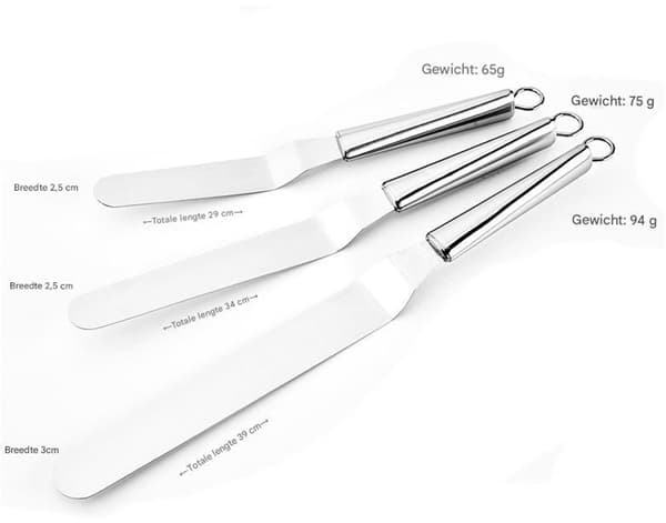 Bagevinklet spatel 3-delt sæt, 6/8/10 tommer kagedejspatler, sølv