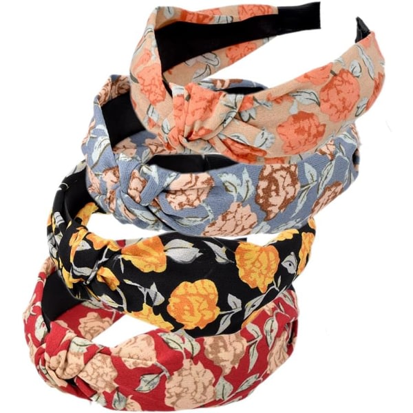 pattern Women's Headbands, 4-Pack Mixed Fabric Hair Bands, Knotted Hair Bands Hair Accessories