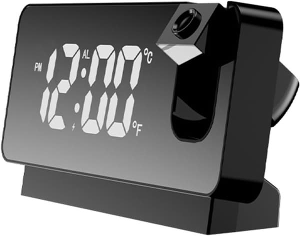 Bärbar projektionsväckarklocka som visar datum och temperatur, LED digital klocka, stöder tak- och väggprojektion, 180° projektor.