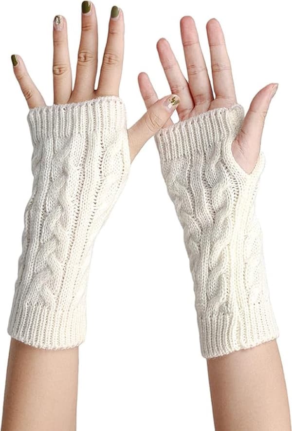Fingerløse hansker for kvinner - hvite armbånd