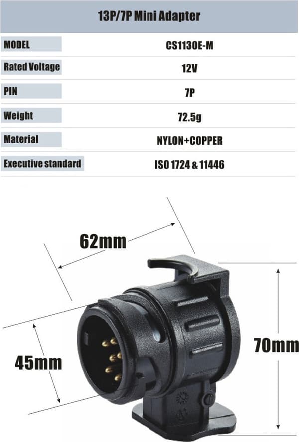 ING Släpvagnsadapterkontakter - 2 stycken - Svart - Universalkontakt - 12V