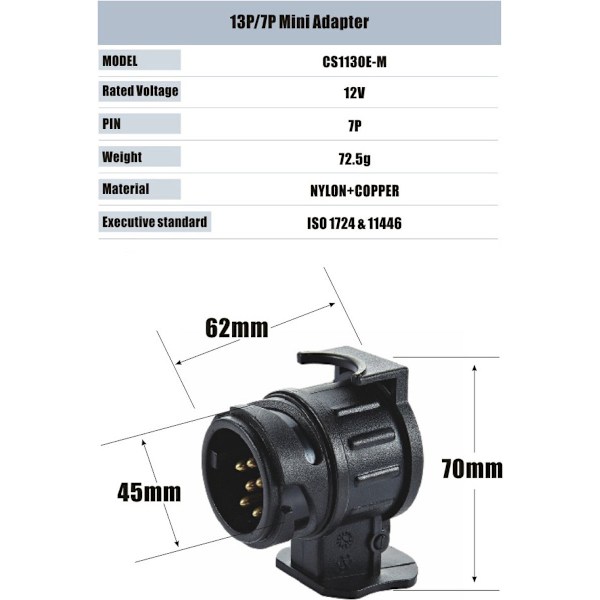 Perävaunun adapteripistokkeet - 2 kpl - Musta - Yleispistoke - 12V