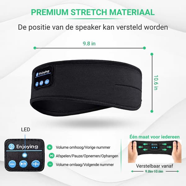 Bluetooth Sömnmask, Huvudband med Bluetooth 5.0, Sömntränare, Öronmuff, Svart