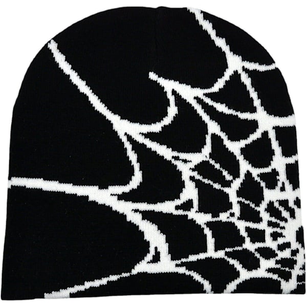 Spiderweb Cap Beanie Uldblendt Hætte Y2k Street Cap Vintervarm Hætte Mode Hip Hop Skull Cap Til Mænd Kvinder Sort Black