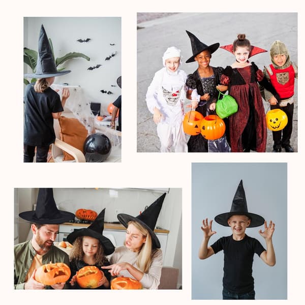 Heksehat 4-delt sæt, Halloween festkostume tilbehør, sort