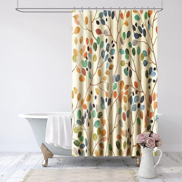 Badeværelsesforhæng - Polyesterfiber - Farverigt botanisk mønster - 180*200cm