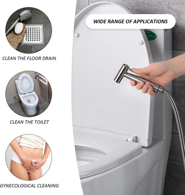 Hånddusjhode, dusjhode i rustfritt stål, toalettbidet-sprøyte, hånddusj, sølv